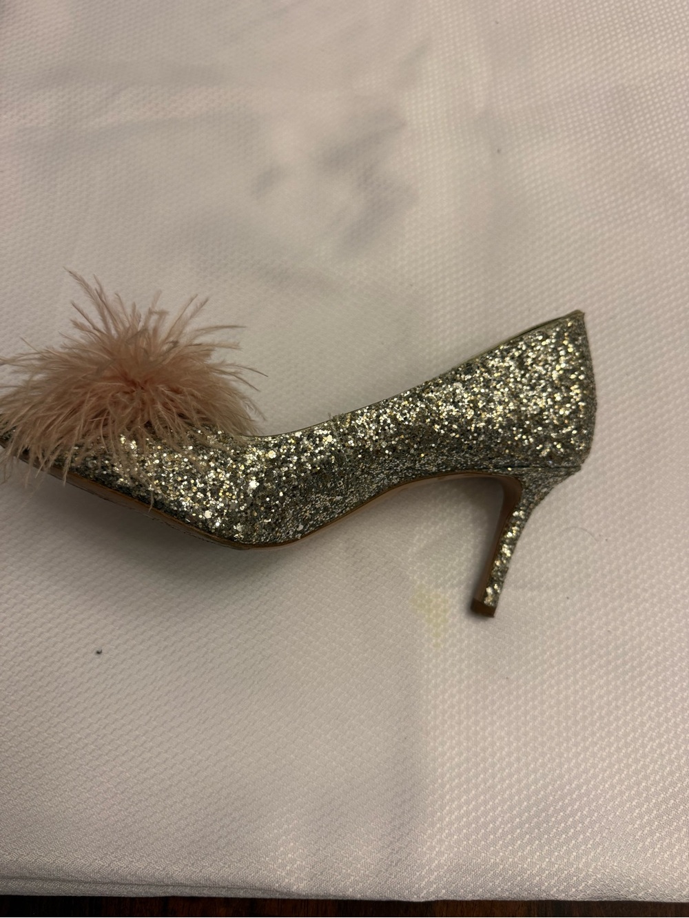 kate spade Gold Glitter Pump with Blush Feather Pom - Picture 2 of 6